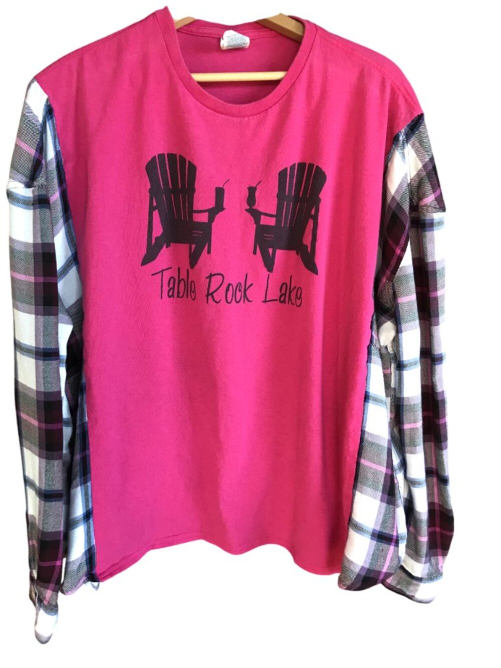 Upcycled Flannel Tee, Reworked Oversized Table Rock Lake Shirt Size L-2XL